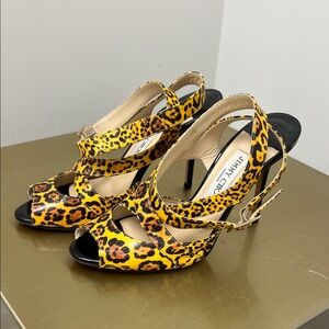 Jimmy Choo Yellow Leopard Print Peep-Toe Heels